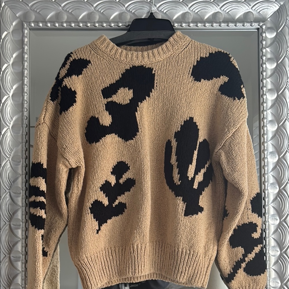 Frame Denim Black and Tan Crew Neck Sweater